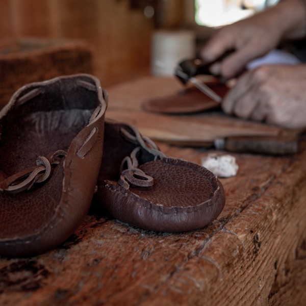 Moccasins crafted by the Village cobbler